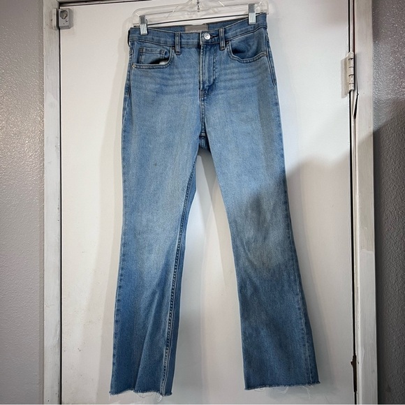 Everlane Straight Leg Jeans Pants Fringe Distr Hem Light Wash 27 High Rise - Picture 1 of 12
